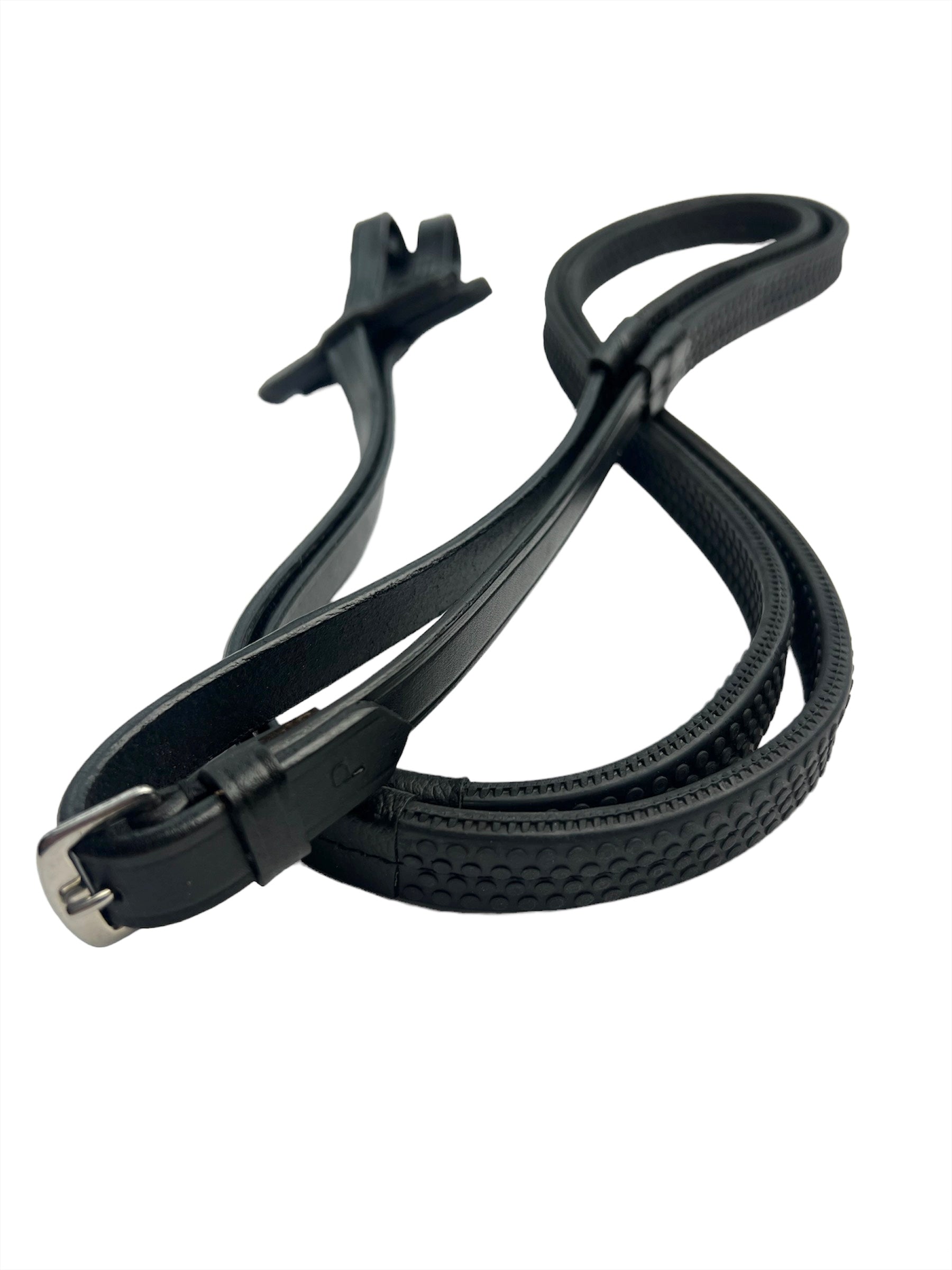 Leather Rubber Reins Pimple Grip Flexible, Pony Cob and Full - Black