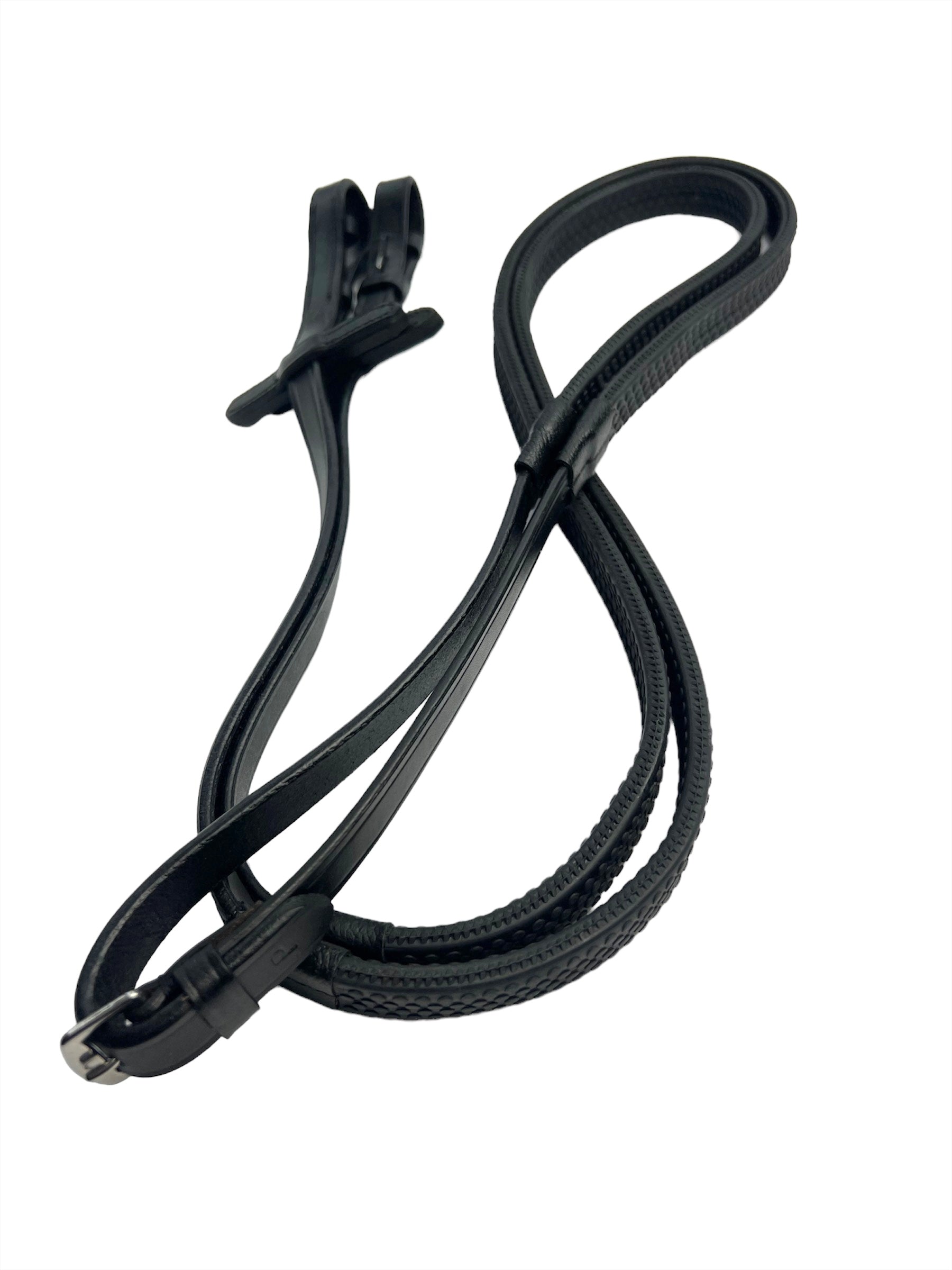 Leather Rubber Reins Pimple Grip Flexible, Pony Cob and Full - Black