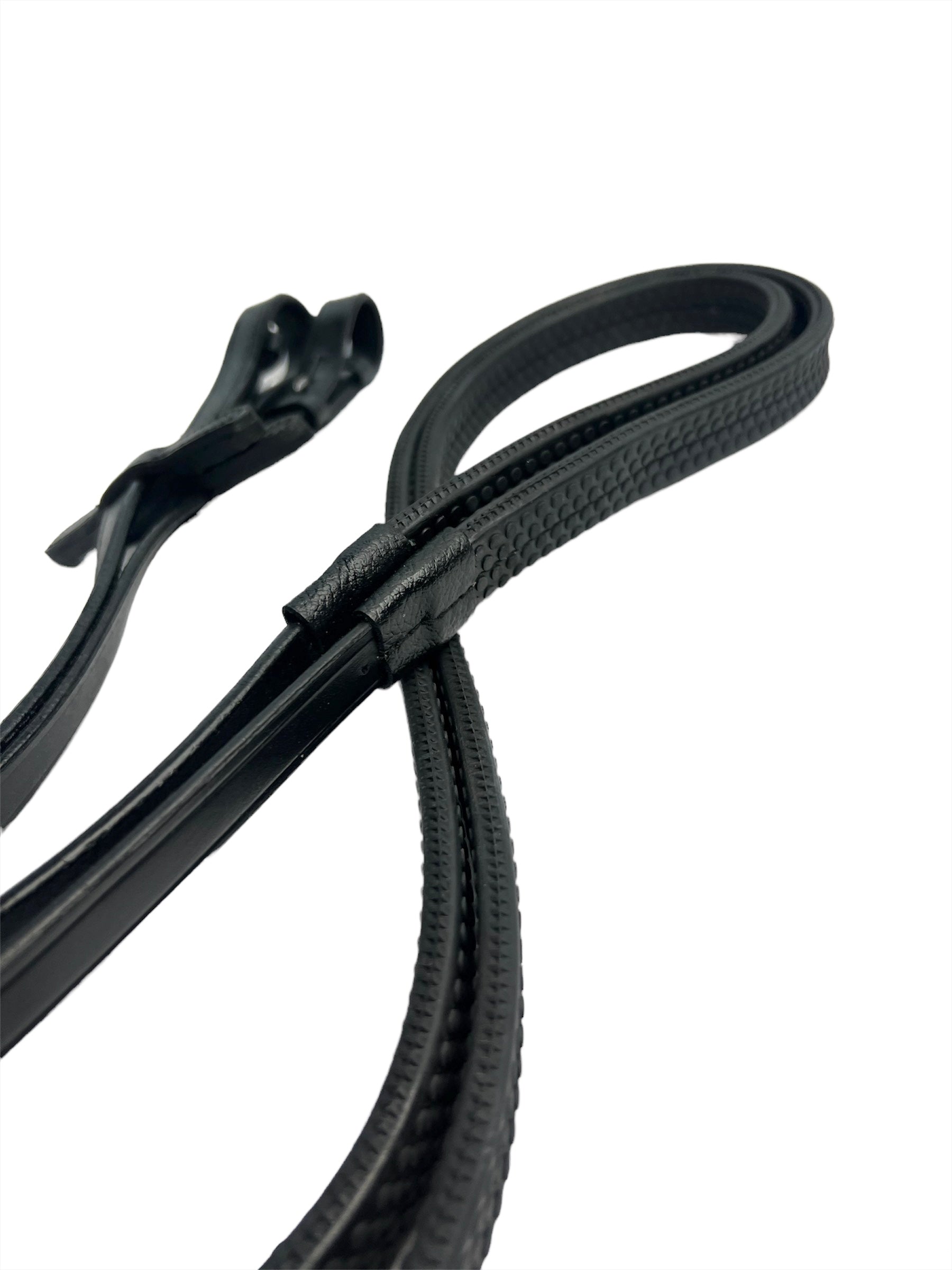 Leather Rubber Reins Pimple Grip Flexible, Pony Cob and Full - Black